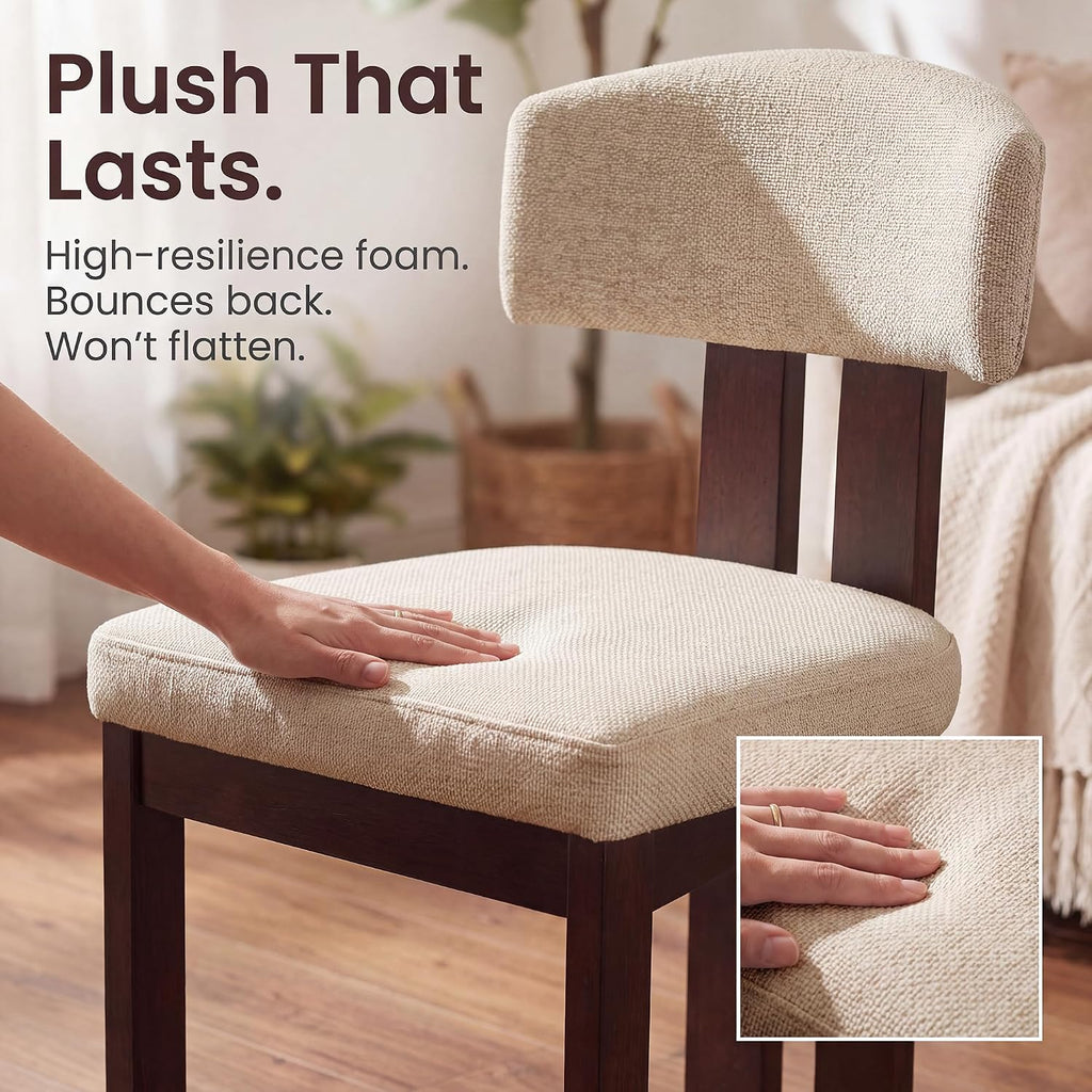 COLAMY Upholstered Dining Chairs Set of 6, Solid Wood Wobble-Free Modern Kitchen Accent Seating for Long Family Dinners, Mid Century Beige Fabric & Walnut Finish,Camel