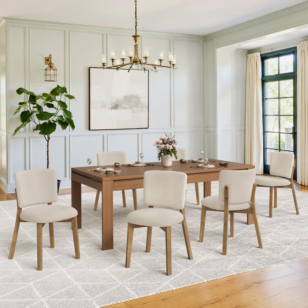 LUE BONA Linen Farmhouse Dining Chairs Set of 4, Natural Wood Leg