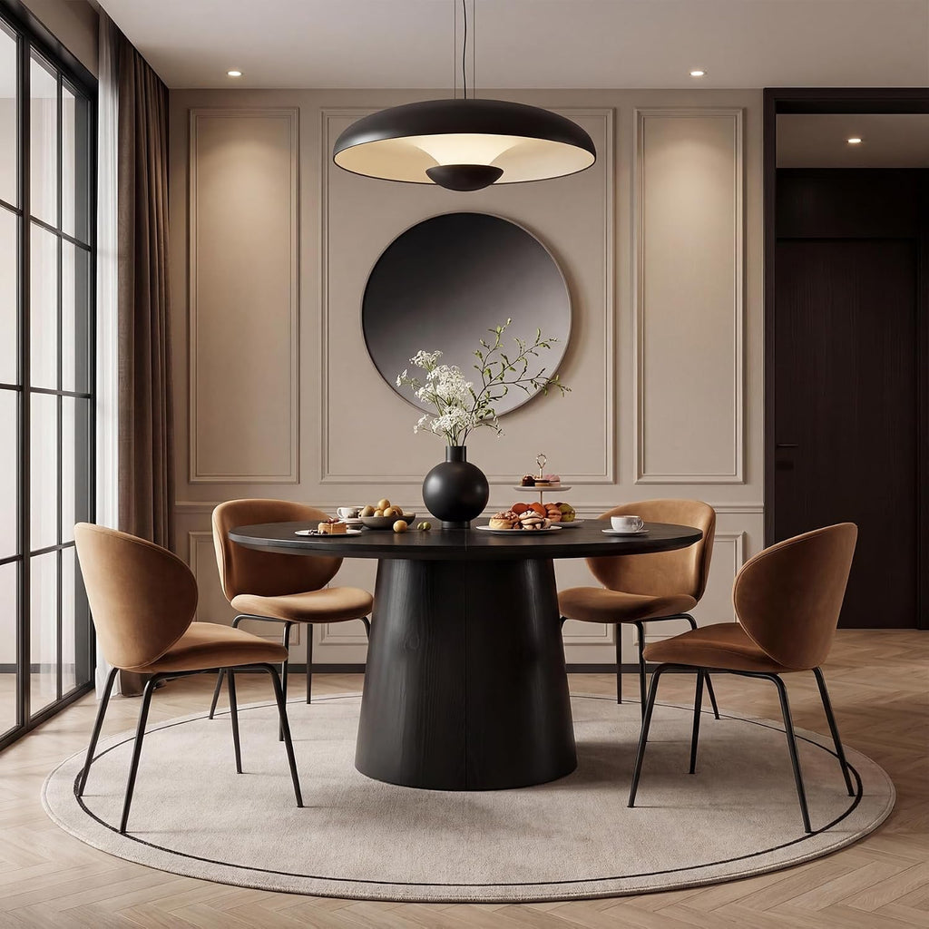 LITTLE TREE 47.24 Inches Round Dining Table, Modern Wooden Kitchen Table with Heavy-Duty Table Legs, Space Saving Circle Dinner Furniture for Kitchen, Dining Room, Living Room, Black