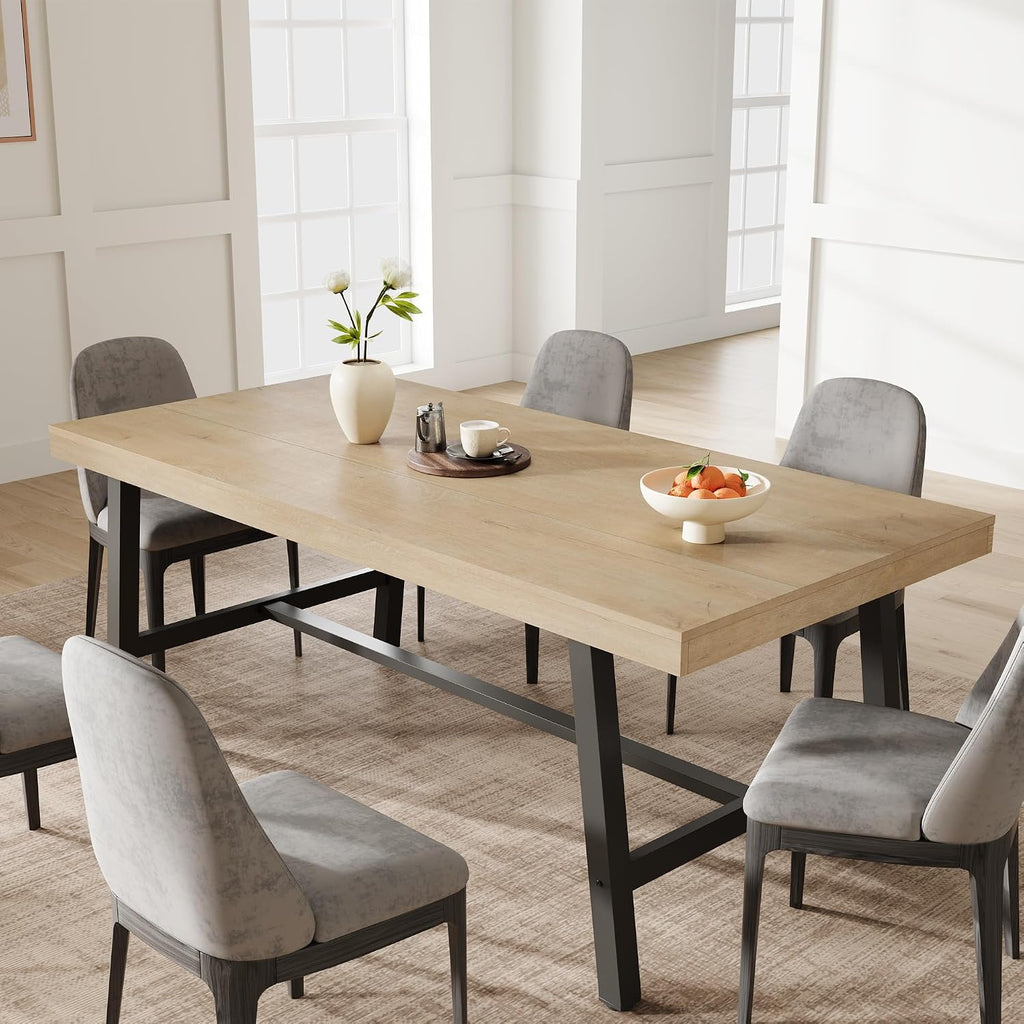 GarveeHome Industrial Dining Table for 6-8 People, 70.87" Long Large Kitchen Table with Sturdy Metal Frame, Rectangular Counter for Dinner, Kitchen, Dining Room (Natural, 71" Non-extendable)