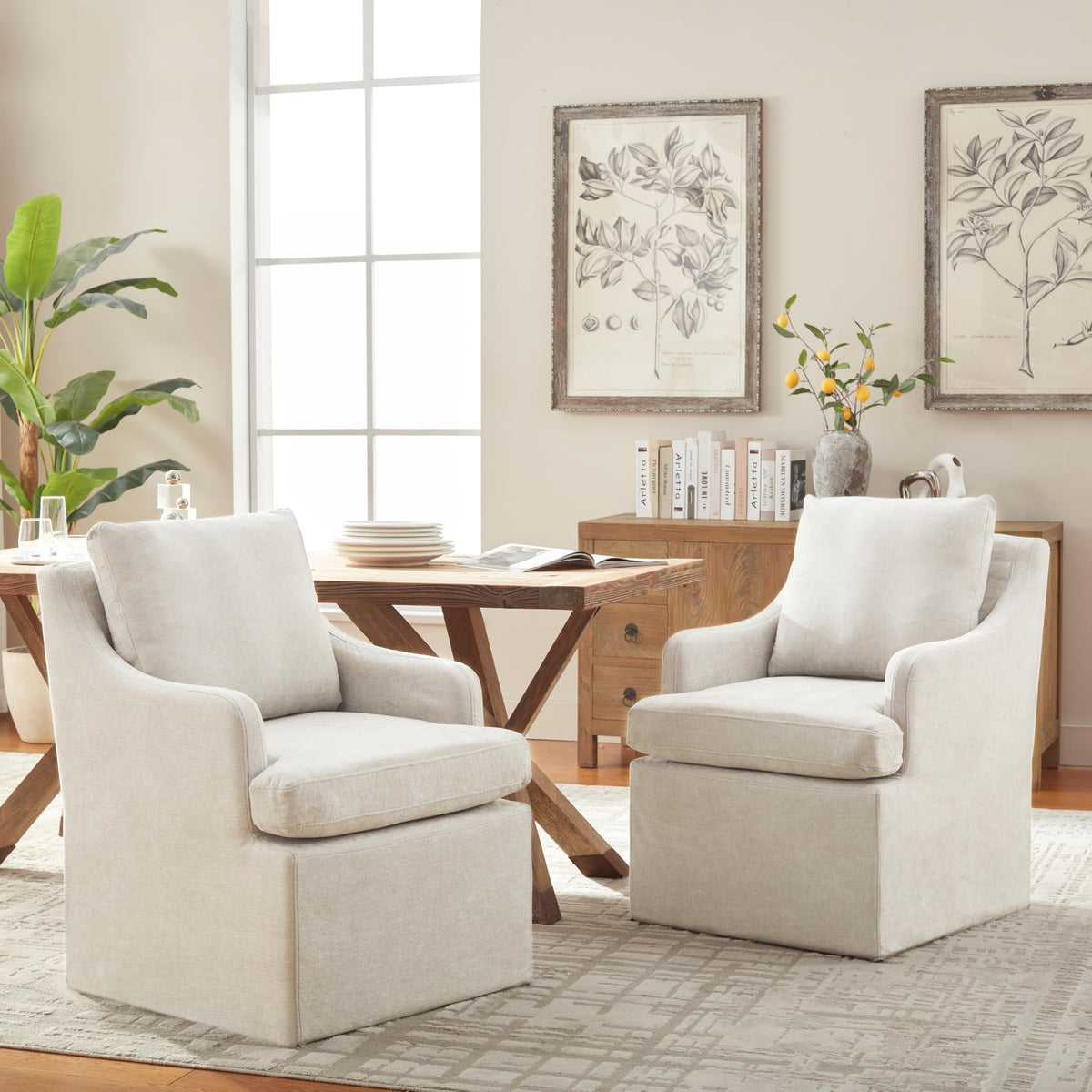 VKNOW Upholstered Dining Chairs Set of 2, Dining Room Chairs with Casters