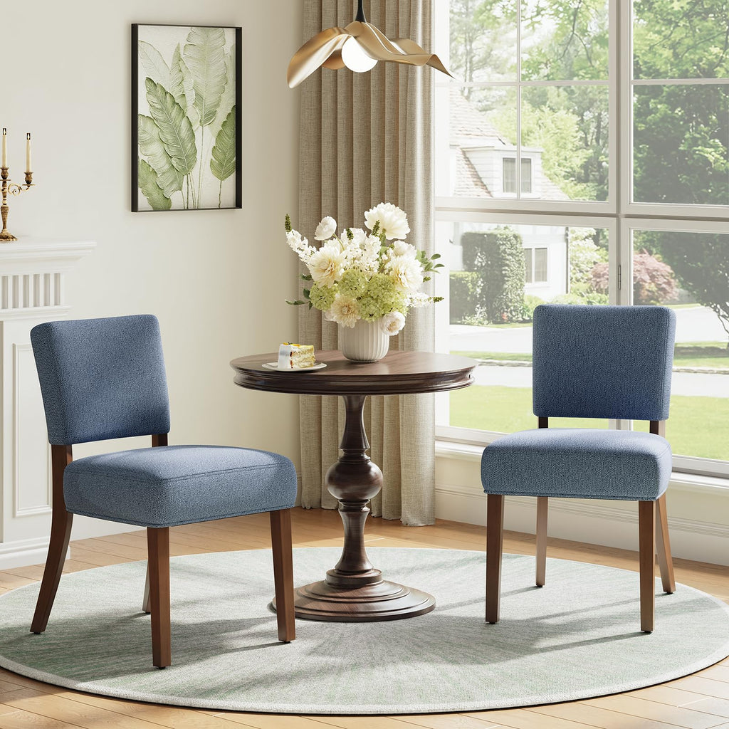 COLAMY Mid Century Modern Dining Chairs Set of 4, Upholstered Kitchen Chairs with Back, Farmhouse Fabric Side Dining Room Chairs with Wood Legs for Dining Room Kitchen Restaurant, Brown