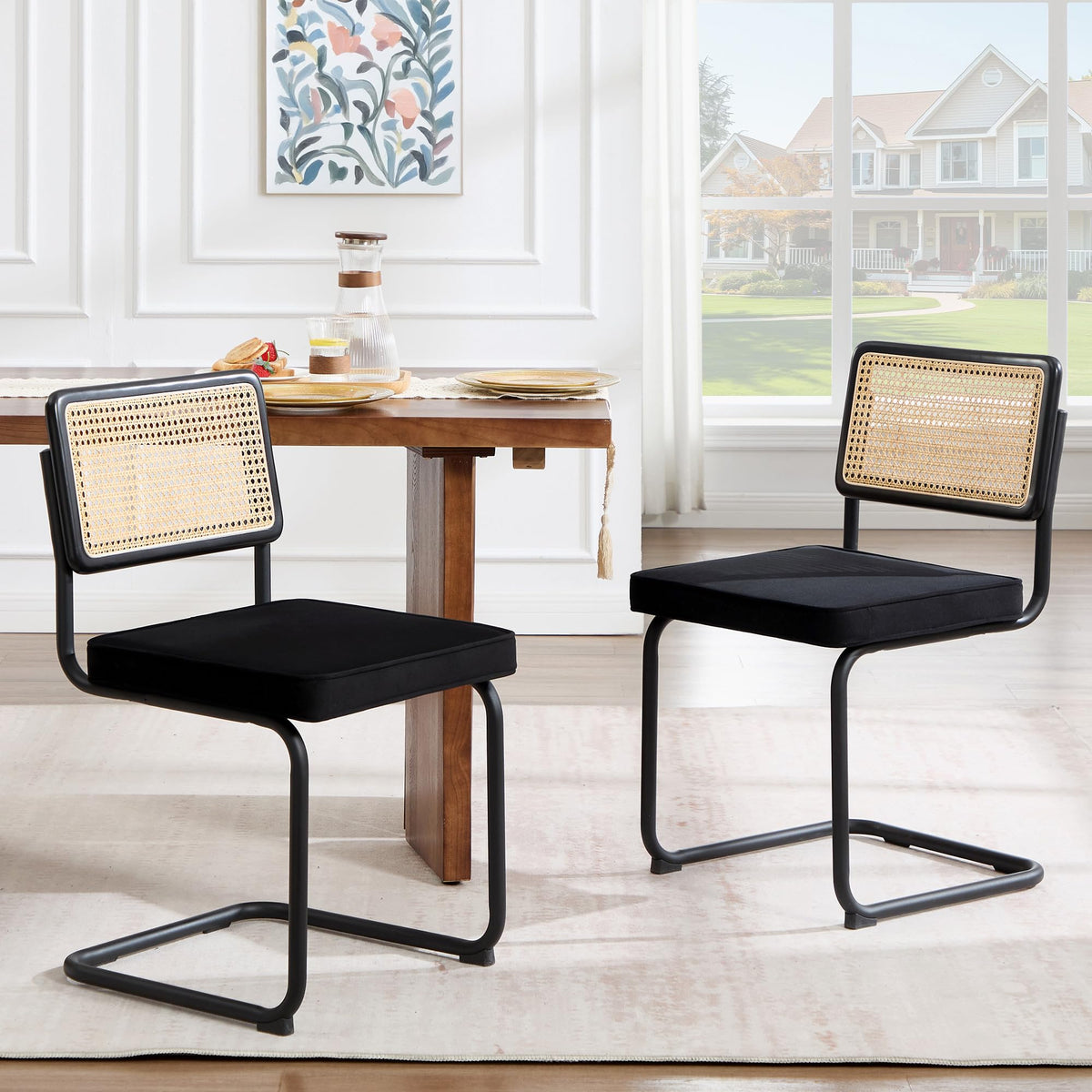 Zesthouse Natural Rattan Dining Chairs Set of 2, Modern Cesca Kitchen Chair