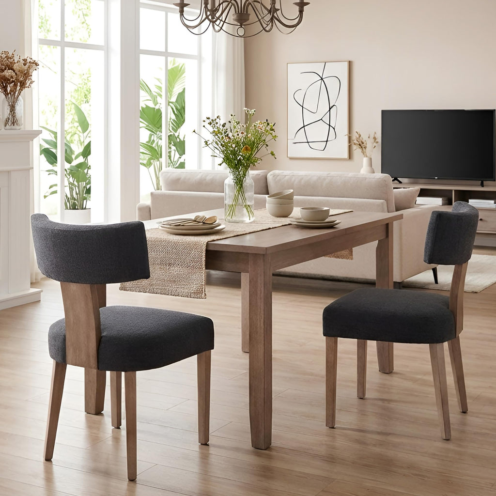 HNY Mid Century Modern Dining Chairs Set of 4, Upholstered Linen Kitchen & Dining Room Chairs with Ergonomic Curved Backrest, Solid Wood Legs, Farmhouse Accent Chair for Home, Apartment, Beige