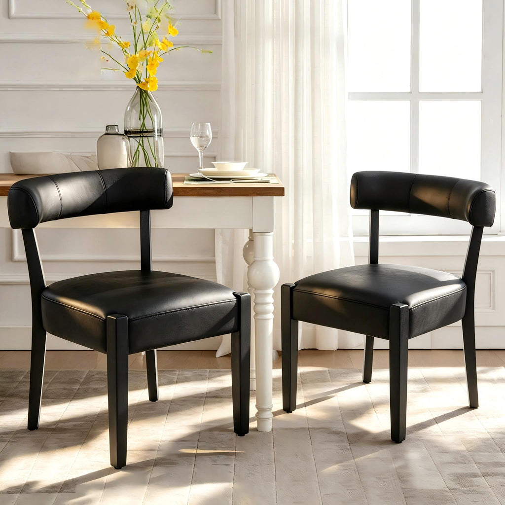RNKSFX Modern Dining Chairs Set of 4, Faux Leather Upholstered Kitchen & Dining Room Chairs, Mid Century Modern Wooden Dining Chairs Oversized Sturdy Rounded Chairs Curved Back, Beige