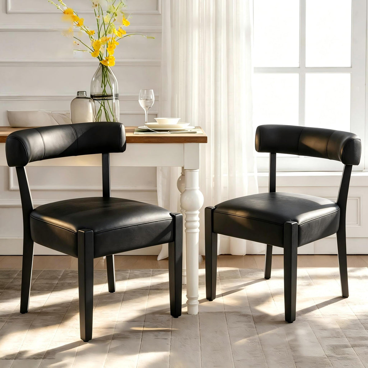 RNKSFX Modern Dining Chairs Set of 4, Faux Leather Upholstered Kitchen & Dining Room Chairs, Mid Century Modern Wooden Dining Chairs Oversized Sturdy Rounded Chairs Curved Back, Beige