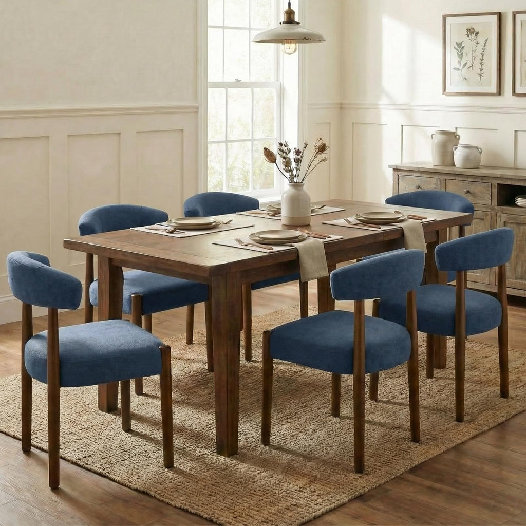 VKNOW Wooden Dining Chairs Set of 4 with Walnut Wood Legs and Curved Back