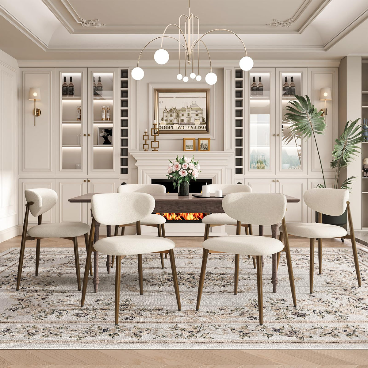 MALOL Dining Chairs Set of 4, Curved Back Kitchen Room Chairs with Metal Legs and Anti Slip Pads, Upholstered Dining Chair for Home and Restaurant, Beige