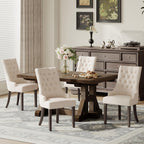 COLAMY Wingback Upholstered Dining Chairs Set of 4, Fabric Side Dining Room Chairs with Tufted Button, Living Room Chairs for Home Kitchen Resturant- Beige
