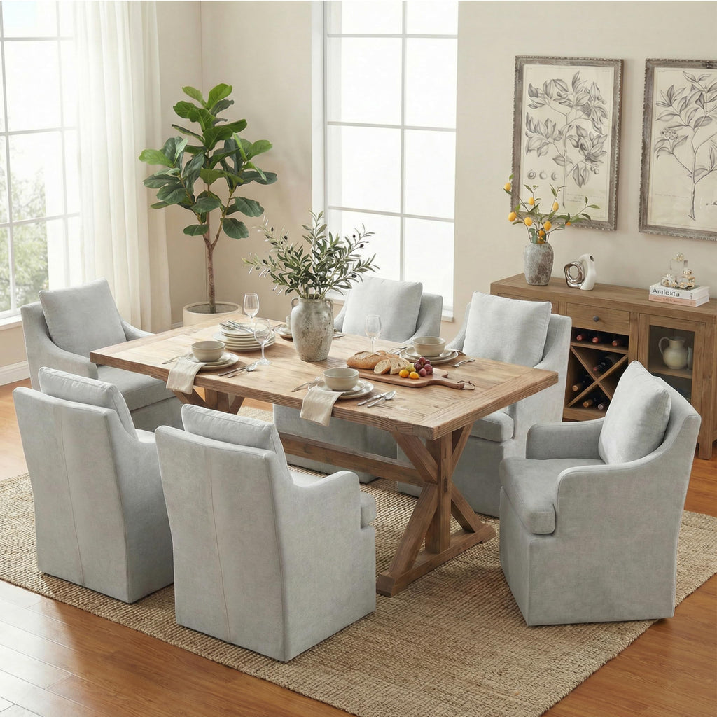 VKNOW Upholstered Dining Chairs Set of 2, Dining Room Chairs with Casters
