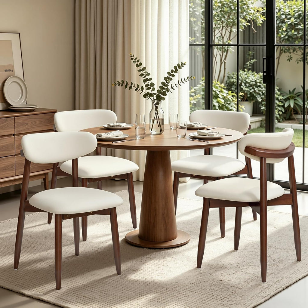 CHUN YI Dining Chairs Set of 4, Upholstered Wooden Dining Room Chairs, Mid Century Modern Fabric Kitchen Chair with Ergonomic Curved Backrest, Beige (Only Chairs)