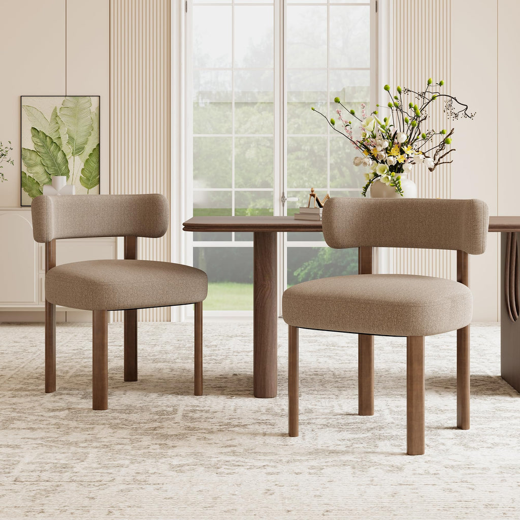 Wooden Dining Chairs Set of 2, Upholstered Kitchen Chairs with Solid Wood Legs, Mid Century Dining Room Chair with Ergonomic Curved Backrest for Kitchen Dining Vanity, Green