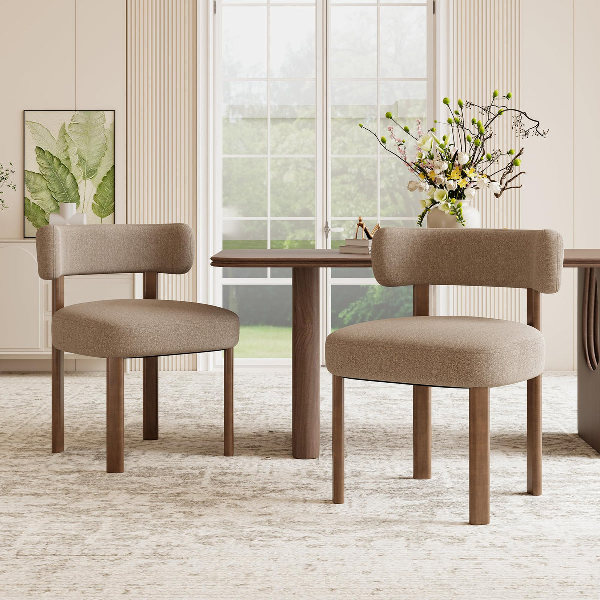 Wooden Dining Chairs Set of 2, Upholstered Kitchen Chairs with Solid Wood Legs, Mid Century Dining Room Chair with Ergonomic Curved Backrest for Kitchen Dining Vanity, Green