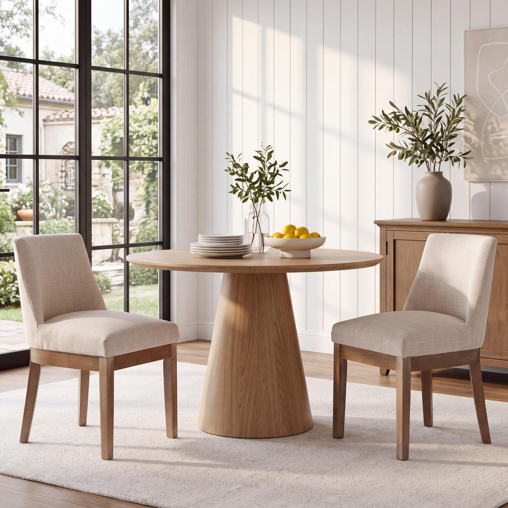 HNY Modern Dining Chairs Set of 6 with Comfortable Back Support, Farmhouse Soft Linen Upholstered Kitchen Dining Room Chairs with Solid Wood Legs, Armless Accent Side Chairs for Living Room, Beige