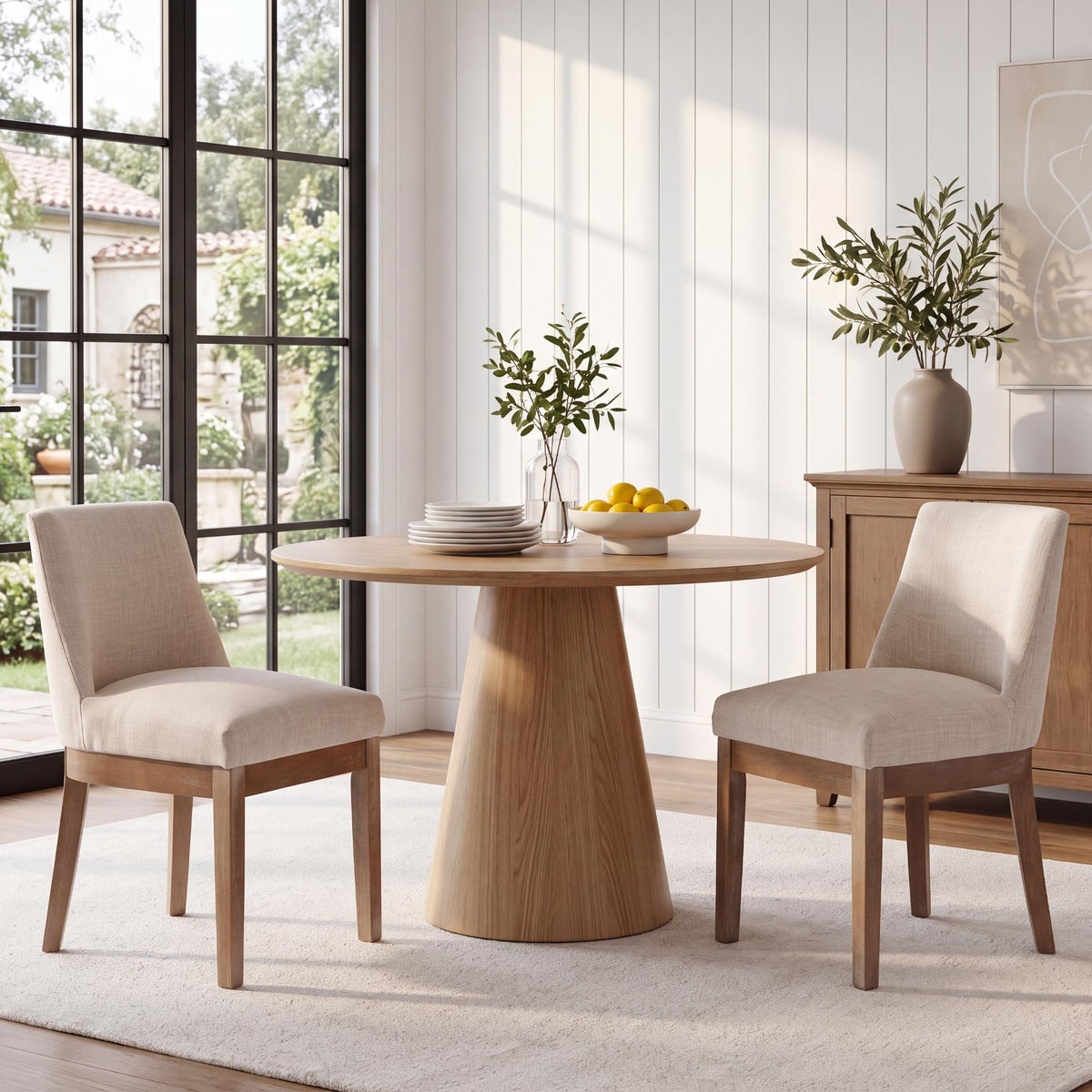 HNY Modern Dining Chairs Set of 6 with Comfortable Back Support, Farmhouse Soft Linen Upholstered Kitchen Dining Room Chairs with Solid Wood Legs, Armless Accent Side Chairs for Living Room, Beige