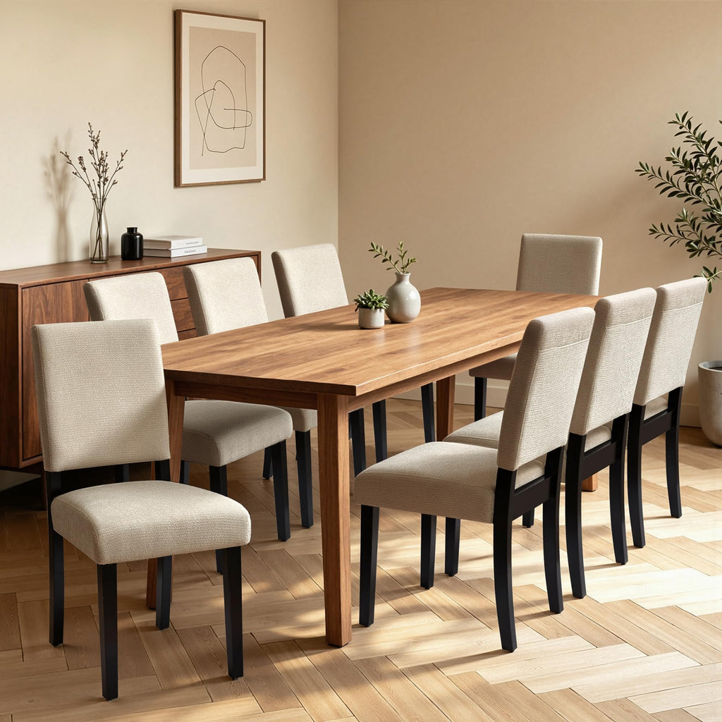 CHUN YI Dining Chairs Set of 4, Upholstered Dining Room Chairs, Modern Farmhouse Parsons Chairs with Solid Wood Legs & Fabric Padded Seat for Kitchen/Living Room/Restaurant, Beige
