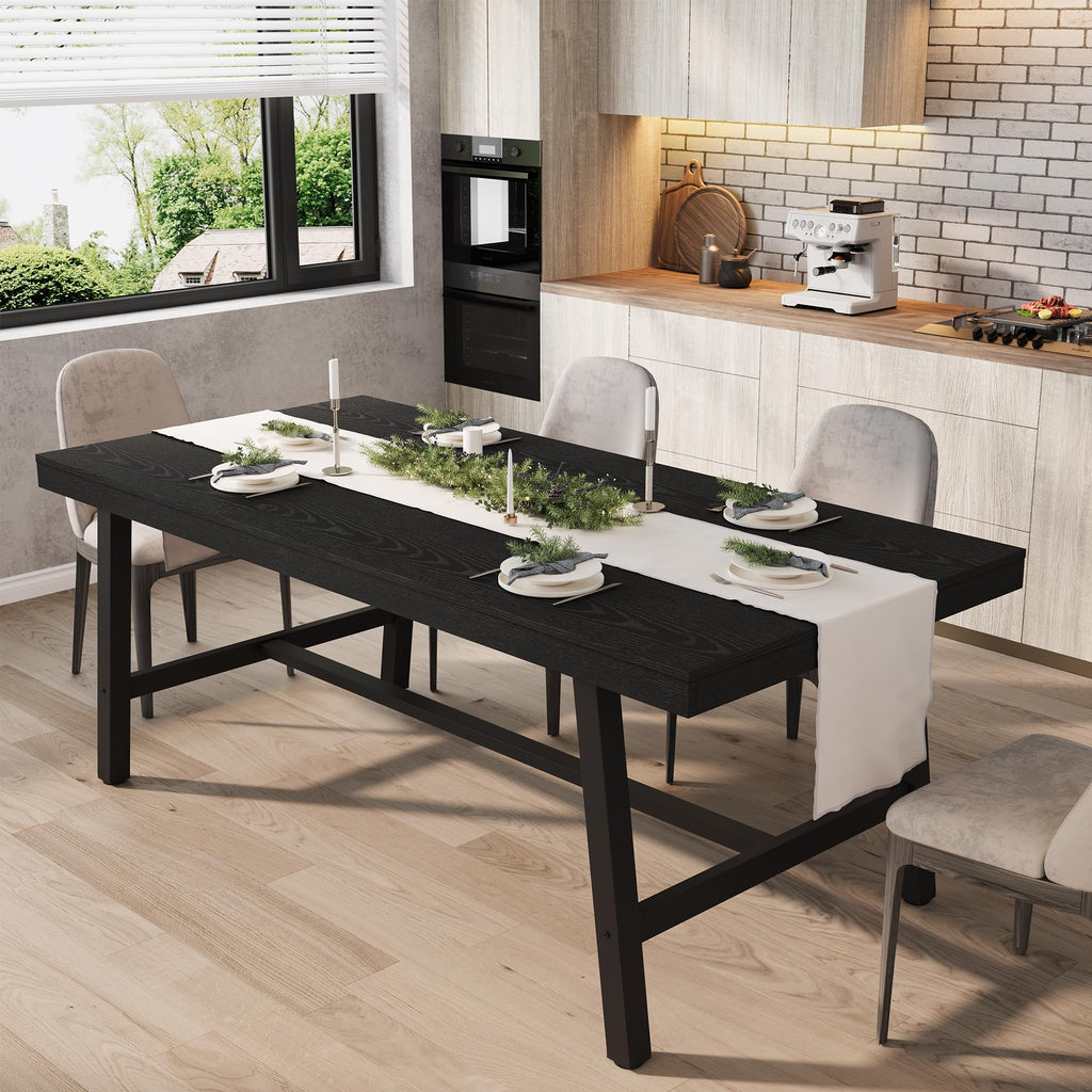 GarveeHome Industrial Dining Table for 6-8 People, 70.87" Long Large Kitchen Table with Sturdy Metal Frame, Rectangular Counter for Dinner, Kitchen, Dining Room (Natural, 71" Non-extendable)