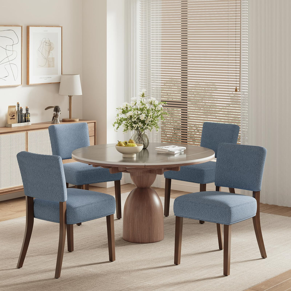 COLAMY Mid Century Modern Dining Chairs Set of 4, Upholstered Kitchen Chairs with Back, Farmhouse Fabric Side Dining Room Chairs with Wood Legs for Dining Room Kitchen Restaurant, Brown