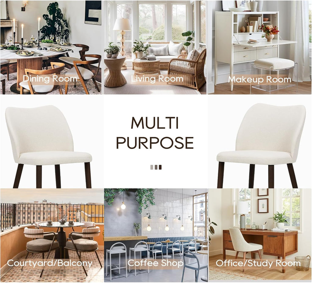COLAMY Upholstered Dining Chairs Set of 6, Modern Kitchen & Dining Room Chairs with Curved Back, Fabric Padded Seat and Solid Wood Legs, Side Chairs for Restaurant, Cafe & Home, Beige