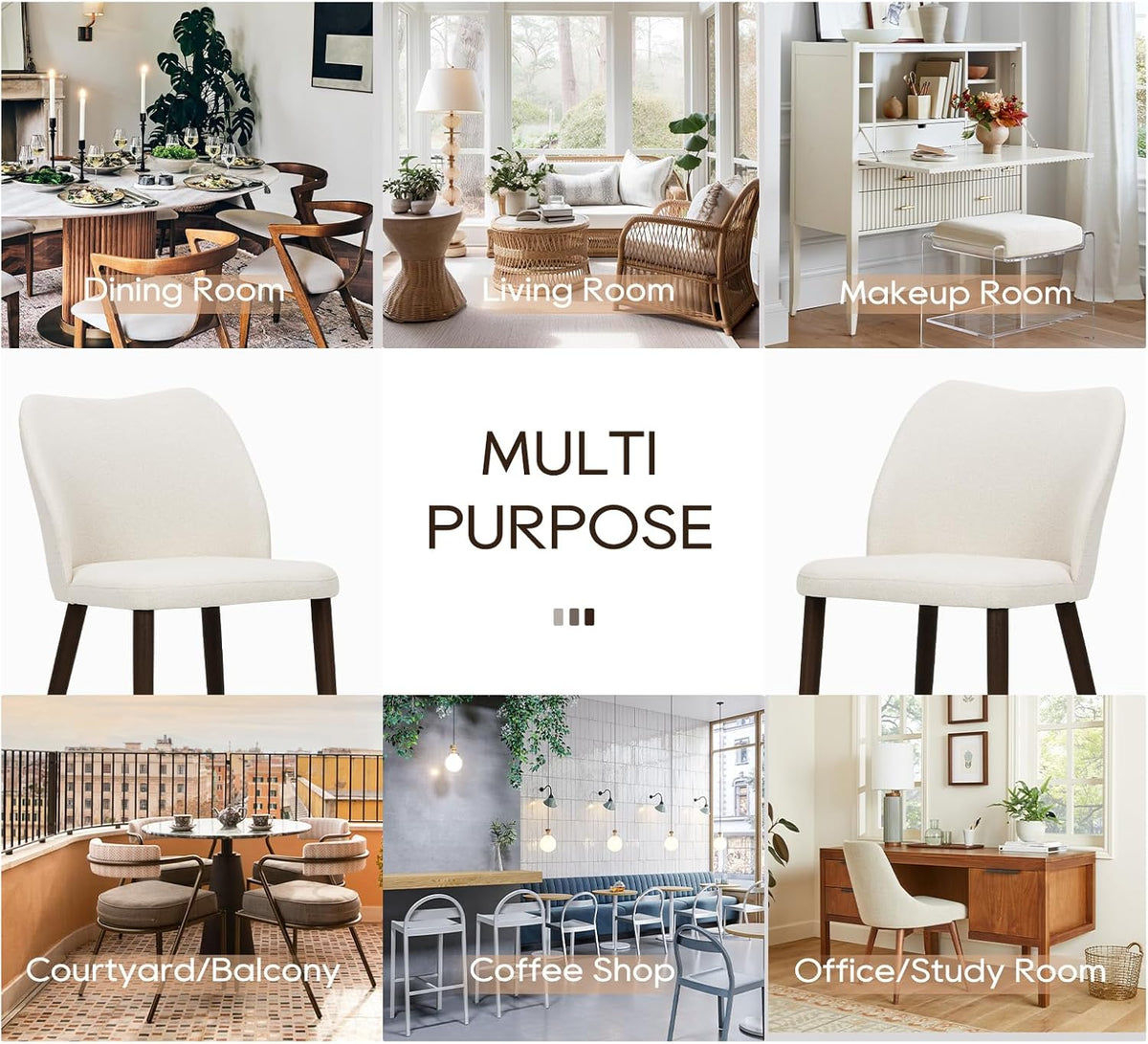 COLAMY Upholstered Dining Chairs Set of 6, Modern Kitchen & Dining Room Chairs with Curved Back, Fabric Padded Seat and Solid Wood Legs, Side Chairs for Restaurant, Cafe & Home, Beige