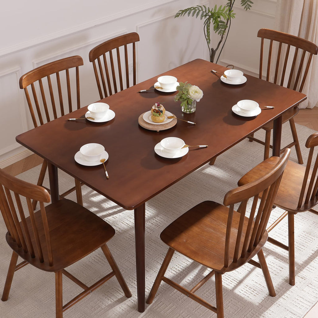 BAKEVE Bamboo Dining Table for 4-6 Person- 47.2'' Solid Wood Kitchen Table, Farmhouse Rectangular Dining Room Table, Mid Century Modern Desk for Living Room, Kitchen, Walnut, FSC-Certified Bamboo