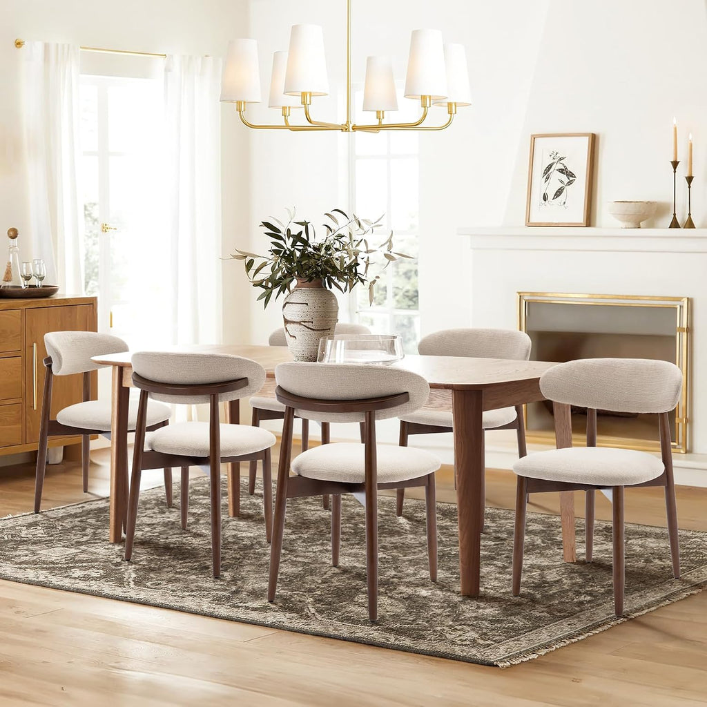 COLAMY Wooden Dining Chairs Set of 6, Upholstered Kitchen Side Chair, Beige