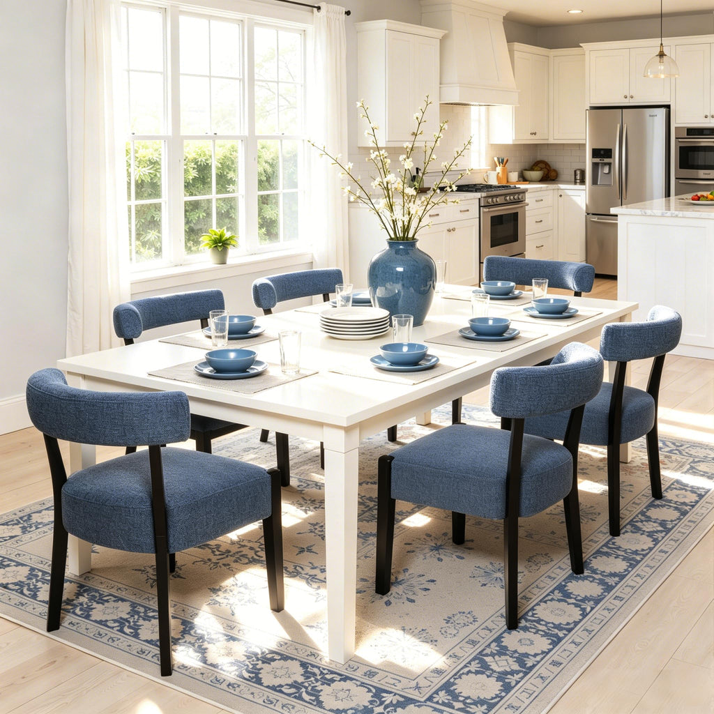 RNKSFX Modern Dining Chairs Set of 4, Faux Leather Upholstered Kitchen & Dining Room Chairs, Mid Century Modern Wooden Dining Chairs Oversized Sturdy Rounded Chairs Curved Back, Beige