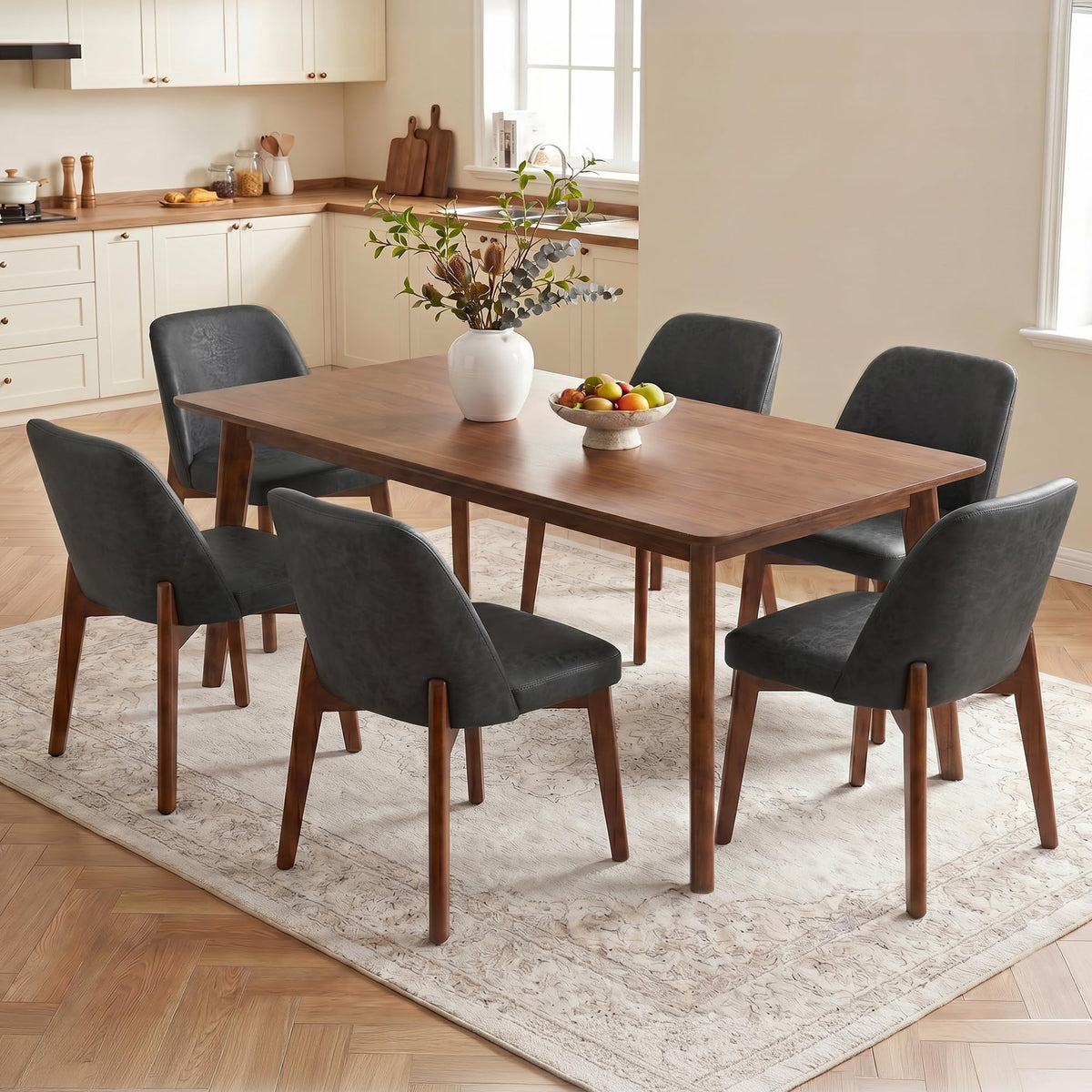 Usaint Modern Wooden Dining Chairs Set of 4 with Rubberwood Legs，Beige