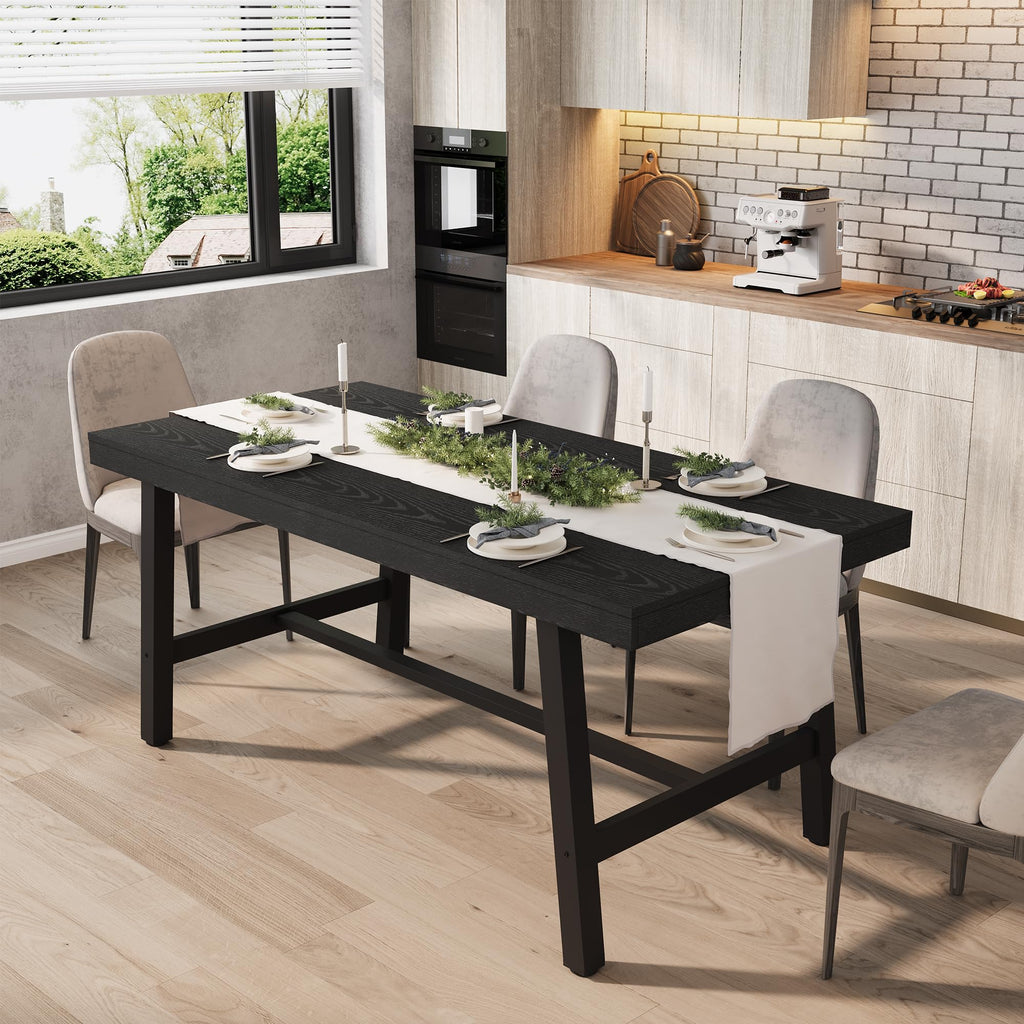GarveeHome Industrial Dining Table for 6-8 People, 70.87" Long Large Kitchen Table with Sturdy Metal Frame, Rectangular Counter for Dinner, Kitchen, Dining Room (Natural, 71" Non-extendable)