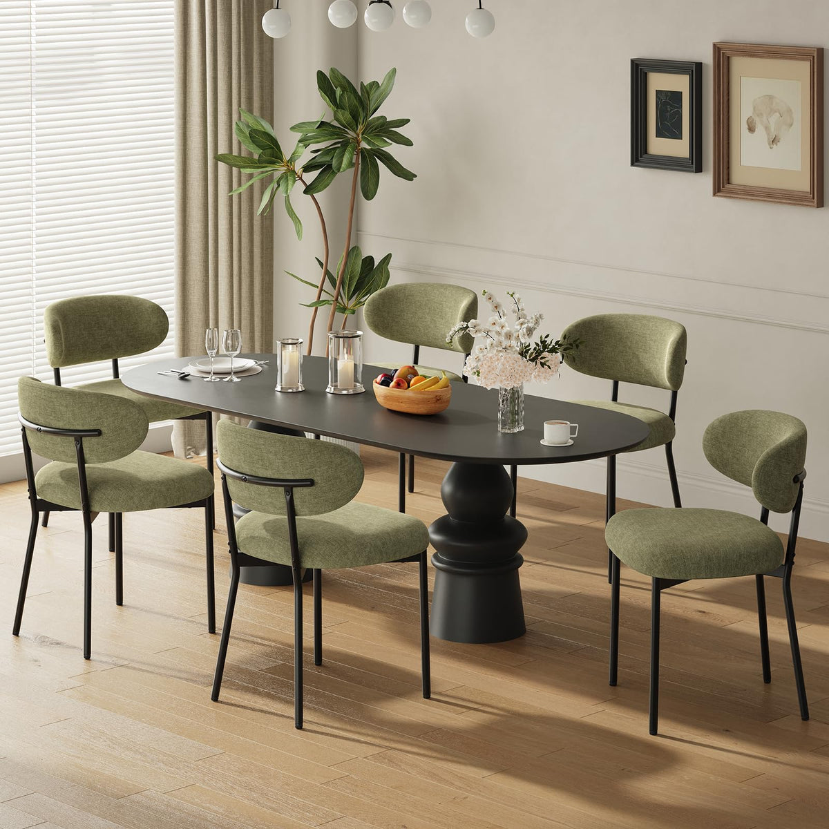 MALOL Leather Dining Chair with Armrest Set of 4, Upholstered Dining Room Chair with Curved Back and Wood Legs, Mid Century Modern Kitchen Chairs for Kitchen Dining Room,Brown