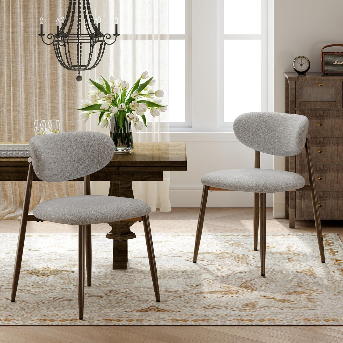 MALOL Dining Chairs Set of 4, Curved Back Kitchen Room Chairs with Metal Legs and Anti Slip Pads, Upholstered Dining Chair for Home and Restaurant, Beige