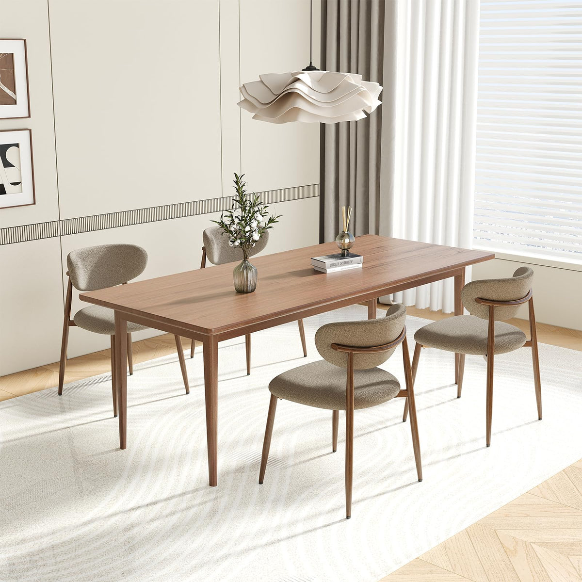 MALOL Dining Chairs Set of 4, Curved Back Kitchen Room Chairs with Metal Legs and Anti Slip Pads, Upholstered Dining Chair for Home and Restaurant, Beige