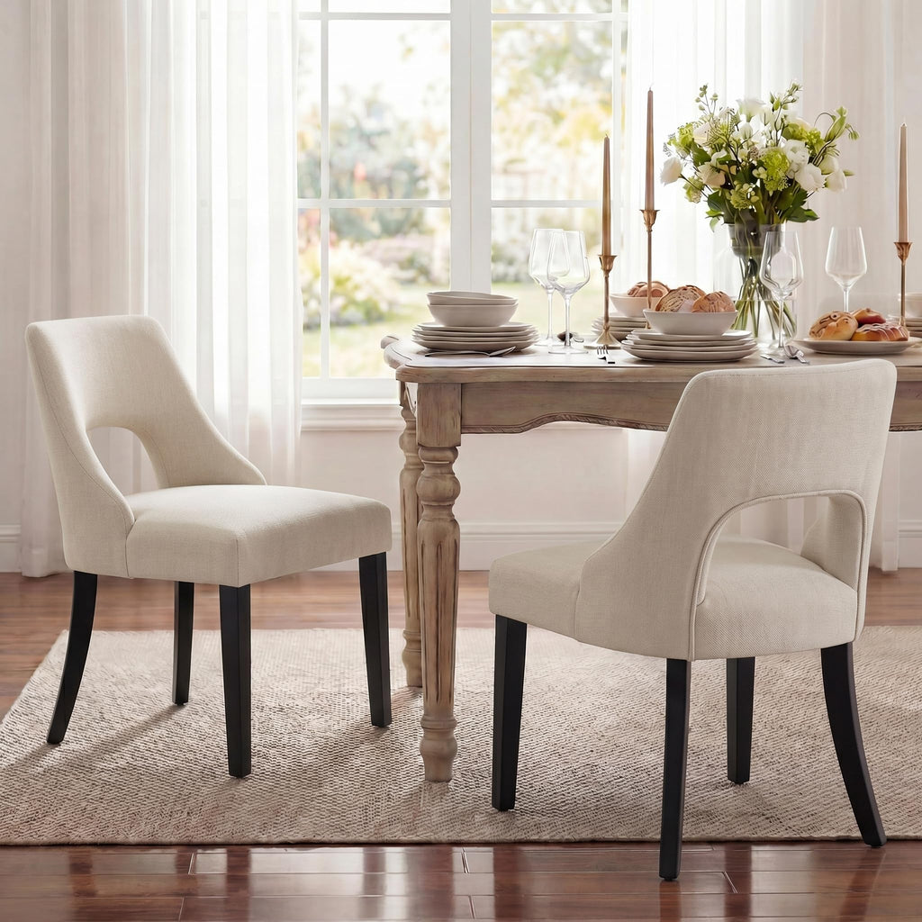 UVV Wooden Dining Chairs Set of 2, Mid Century Modern Chenille Upholstered Dining Room Chair Kitchen Chairs, Farmhouse Dinner Chair with Solid Wood Legs for Kitchen Dining Room, Green