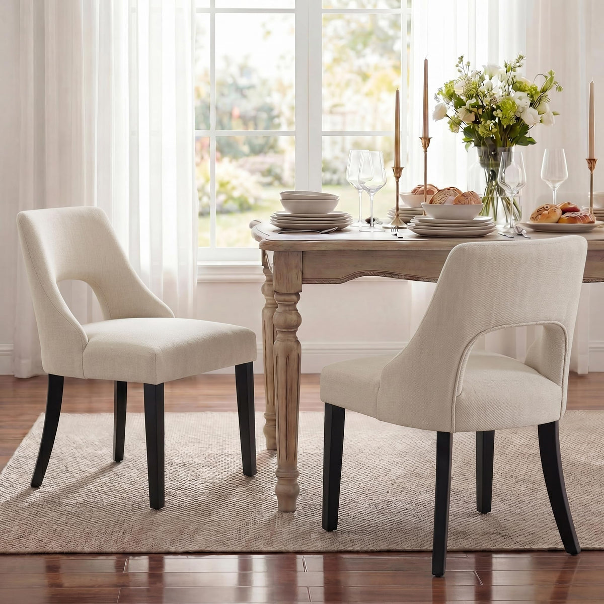 UVV Wooden Dining Chairs Set of 2, Mid Century Modern Chenille Upholstered Dining Room Chair Kitchen Chairs, Farmhouse Dinner Chair with Solid Wood Legs for Kitchen Dining Room, Green