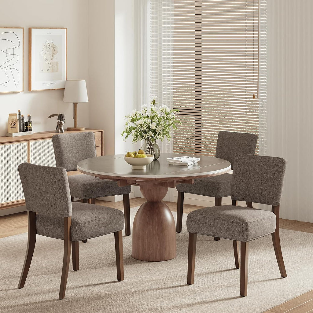 COLAMY Mid Century Modern Dining Chairs Set of 4, Upholstered Kitchen Chairs with Back, Farmhouse Fabric Side Dining Room Chairs with Wood Legs for Dining Room Kitchen Restaurant, Brown