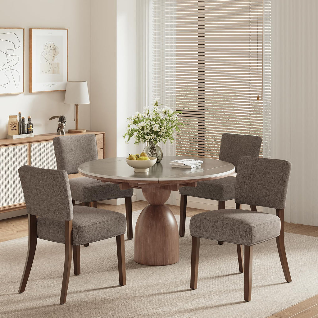 COLAMY Mid Century Modern Dining Chairs Set of 4, Upholstered Kitchen Chairs with Back, Farmhouse Fabric Side Dining Room Chairs with Wood Legs for Dining Room Kitchen Restaurant, Brown