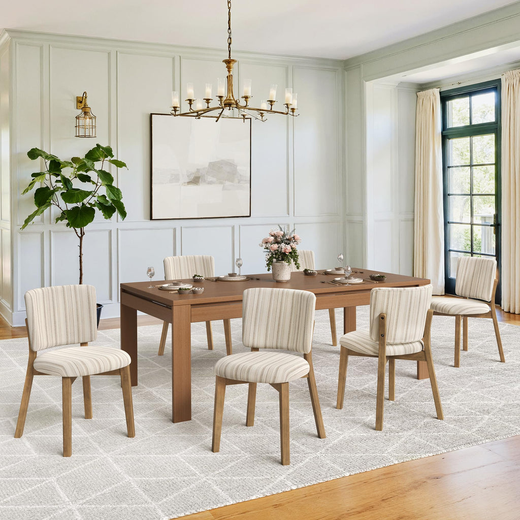 LUE BONA Linen Farmhouse Dining Chairs Set of 4, Natural Wood Leg