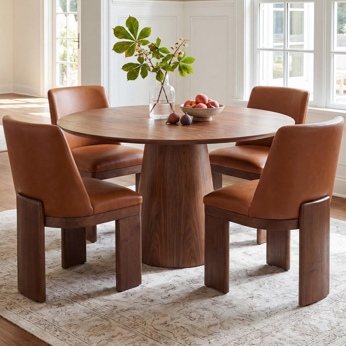 RIVOVA Upholstered Dining Chairs Set of 4, Modern Wooden Dining Room Chair Linen Fabric Kitchen Chairs Farmhouse Dinner Chair with Hardwood Frame, Beige