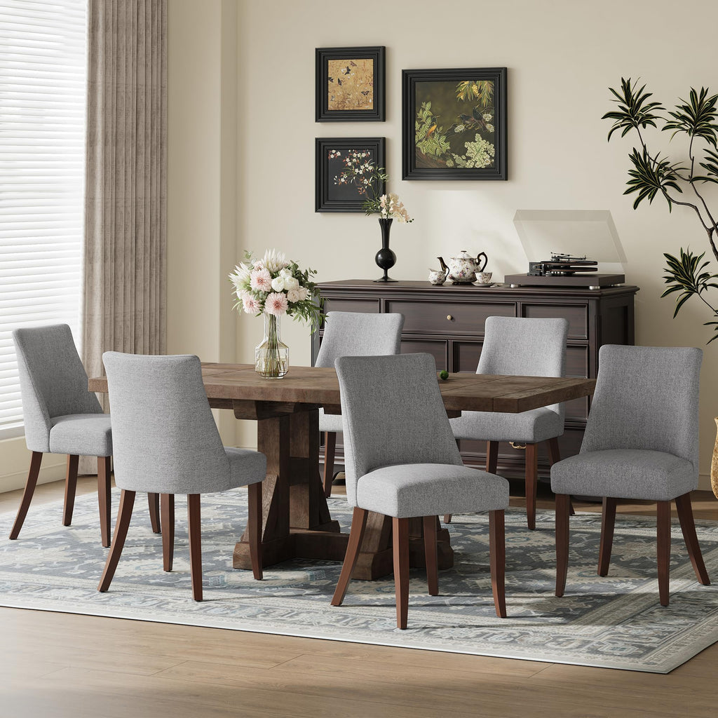 COLAMY Upholstered Dining Chairs Set of 6, Mid Century Modern Kitchen Chairs with Back, Farmhouse Fabric Side Dining Room Chairs with Wood Legs for Dining Room Restaurant, Brown