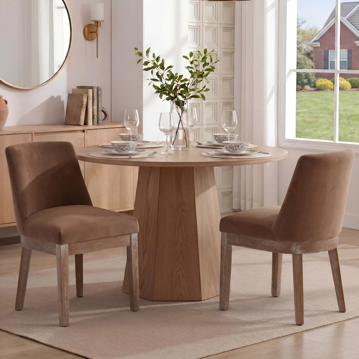 RIVOVA Upholstered Dining Chairs Set of 4, Modern Wooden Dining Room Chair Linen Fabric Kitchen Chairs Farmhouse Dinner Chair with Hardwood Frame, Beige