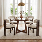 COLAMY Upholstered Dining Chairs Set of 6, Solid Wood Wobble-Free Modern Kitchen Accent Seating for Long Family Dinners, Mid Century Beige Fabric & Walnut Finish,Camel