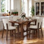 LUE BONA Linen Farmhouse Dining Chairs Set of 4, Natural Wood Leg