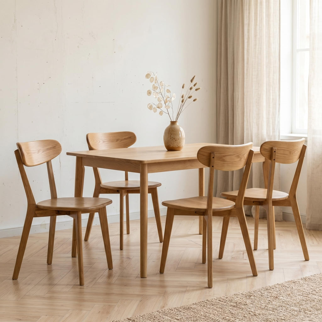 100% Solid Oak Dining Chairs Set of 4, Mid-Century Modern Dining Room Chairs, Wooden Kitchen Chairs with Curved Backrest, Walnut Brown Finish, Sillas de Comedor (4 Chairs)