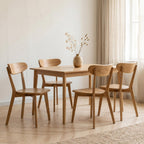 100% Solid Oak Dining Chairs Set of 4, Mid-Century Modern Dining Room Chairs, Wooden Kitchen Chairs with Curved Backrest, Walnut Brown Finish, Sillas de Comedor (4 Chairs)