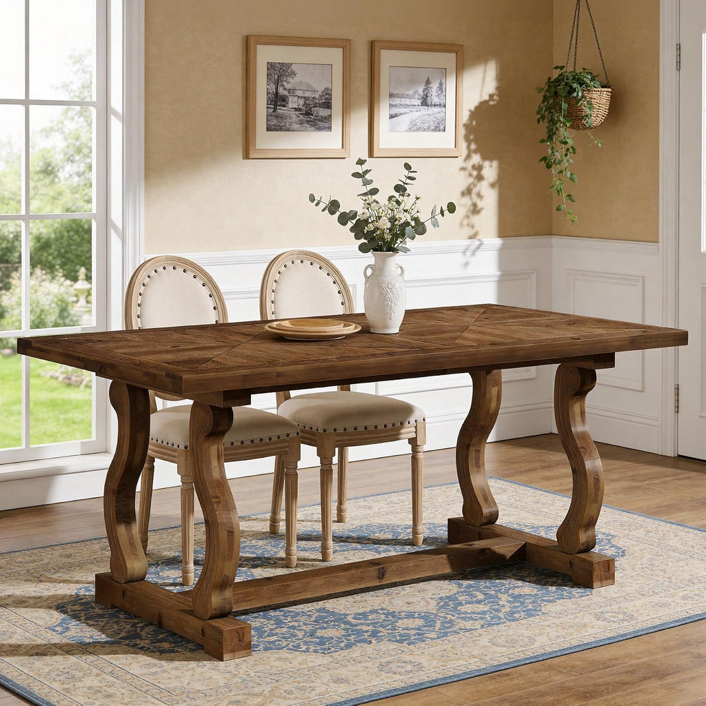 Solid Wood Dining Table for 4-6 People, 63" Kitchen Table