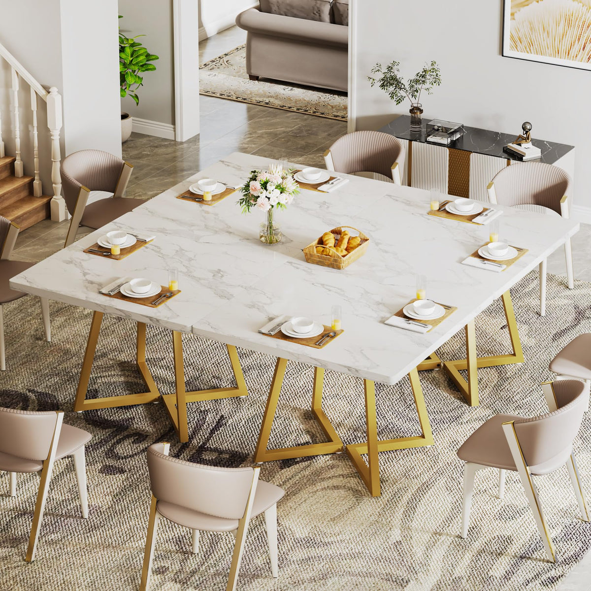 Tribesigns Square Dining Table for 2, 31.5" Industrial Dinner Table with Metal Base, Kitchen Table for Dining Room, Small Space, Apartment