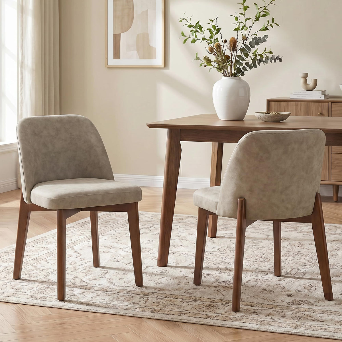 Usaint Modern Wooden Dining Chairs Set of 4 with Rubberwood Legs，Beige