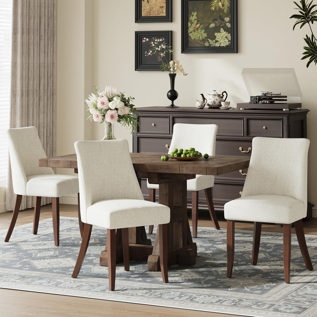 COLAMY Upholstered Dining Chairs Set of 6, Mid Century Modern Kitchen Chairs with Back, Farmhouse Fabric Side Dining Room Chairs with Wood Legs for Dining Room Restaurant, Brown