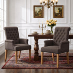 WUTUTUEE Fabric Dining Chair with Arms, Upholstered Tufted High Back Dining Room Chairs, Accent Armchair with Solid Wood Leg and Nailhead Trim, Kitchen Dining Living Room, Beige