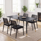 63" Sintered Stone Dining Table, Modern Kitchen Table with Marble Top, Rectangular Dining Table with Black Metal Legs for Small Space Living Room,Kitchen,Office,Cafe, Pandora Beige